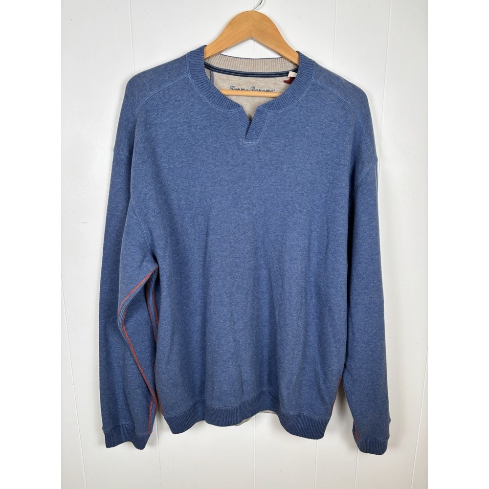 Tommy Bahama Men's Large Blue Cotton Knit Sweater Relaxed Fit